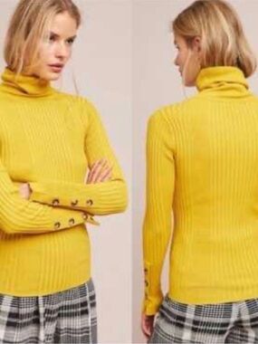 Moth By Anthropologie Yellow Ribbed Turtleneck Sweater